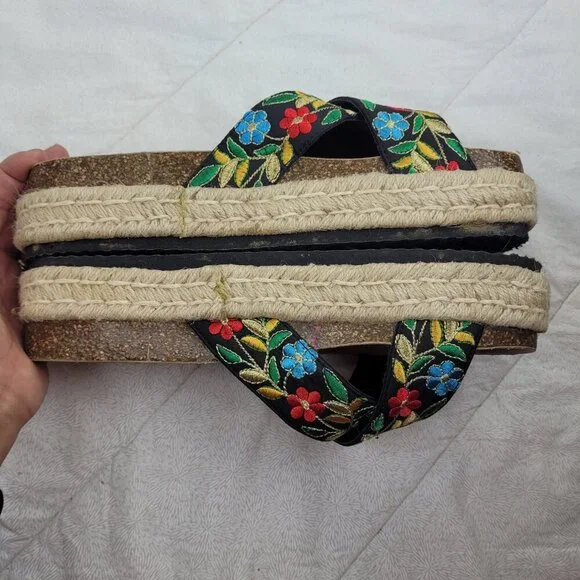 Pierre Dumas embroidered flowers platform black espadrille sandals vacation 10 - Picture 7 of 14